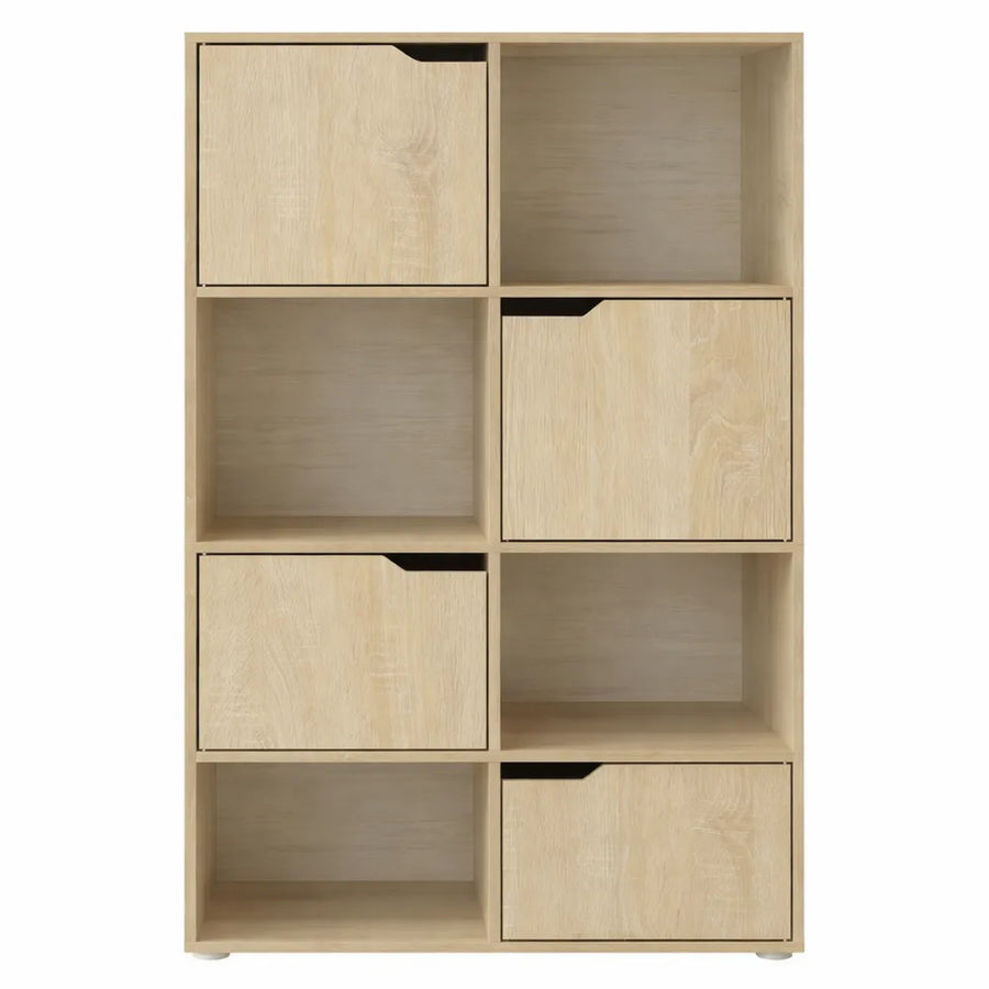 Étagère de Rangement en Chêne Clair avec 8 Cubes et 4 Portes