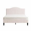 Lit Double en Tissu Douillet avec Tête Réglable et Lattes Solides