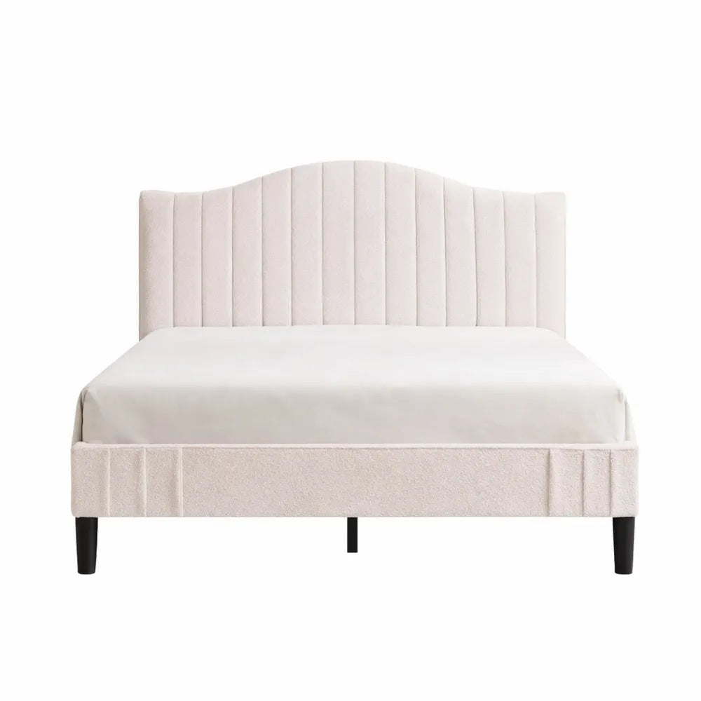 Lit Double en Tissu Douillet avec Tête Réglable et Lattes Solides