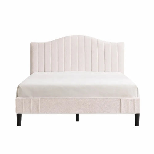 Lit Double en Tissu Douillet avec Tête Réglable et Lattes Solides