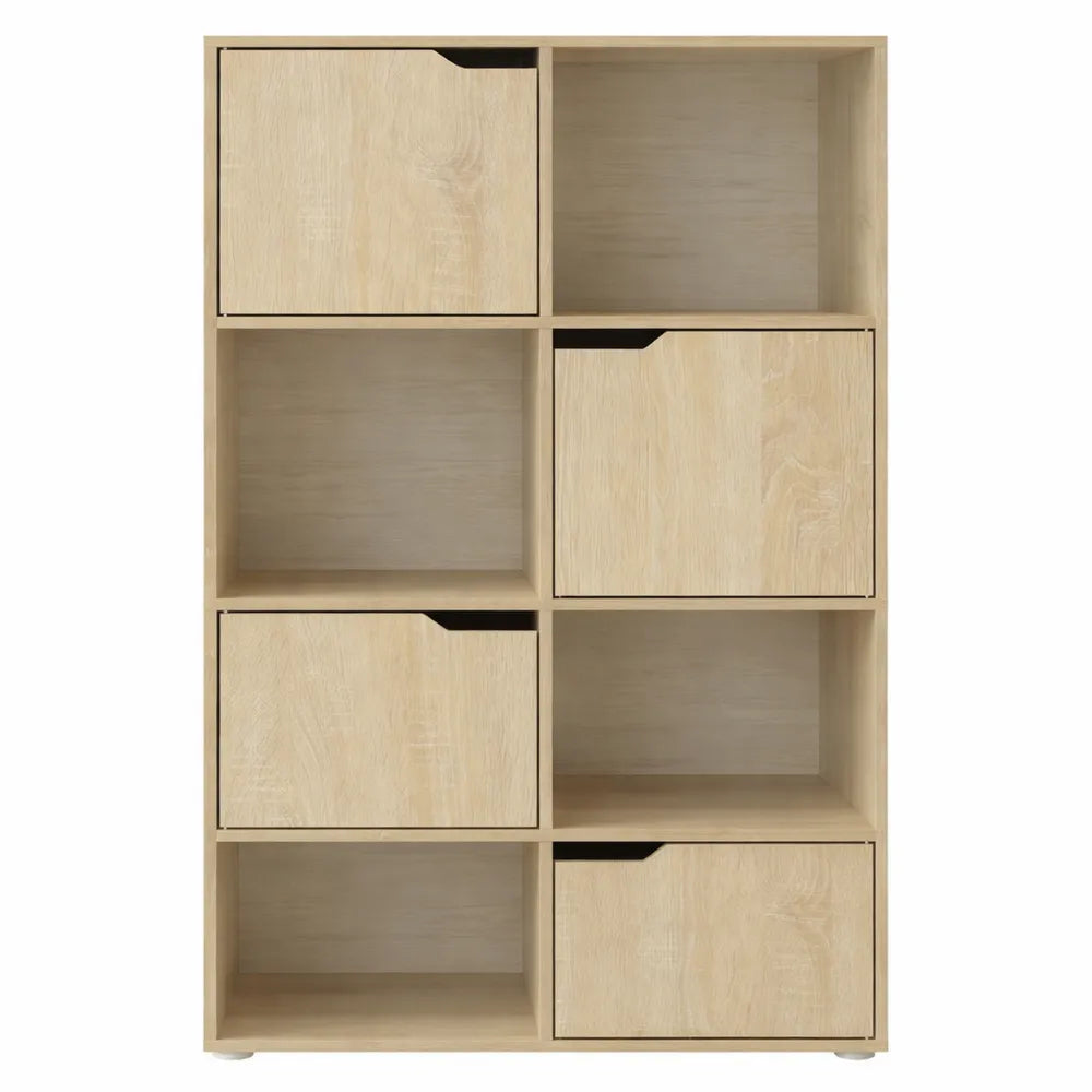 Étagère de Rangement en Chêne Clair avec 8 Cubes et 4 Portes
