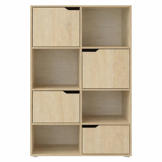 Étagère de Rangement en Chêne Clair avec 8 Cubes et 4 Portes