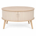 Table basse ronde avec portes coulissantes en bois, diamètre 60 cm