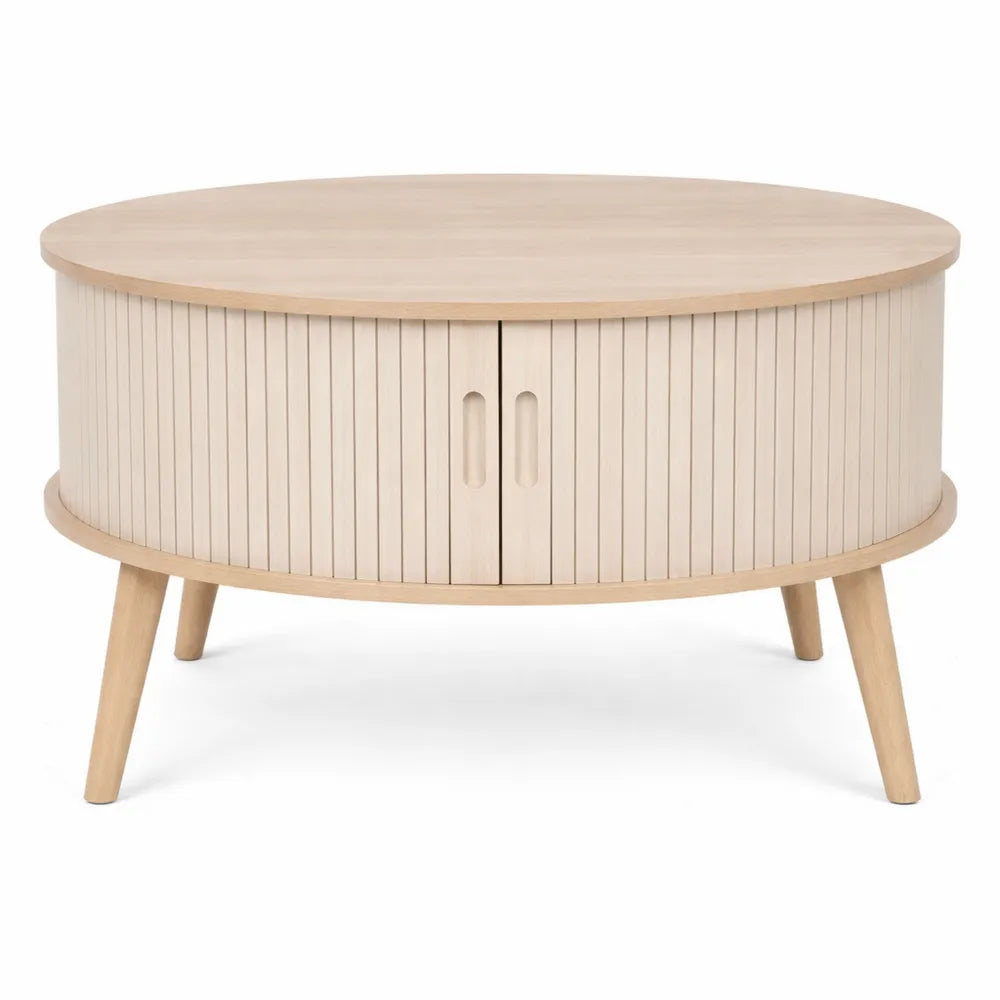 Table basse ronde avec portes coulissantes en bois, diamètre 60 cm