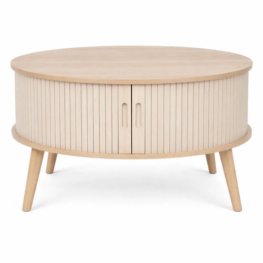 Table basse ronde avec portes coulissantes en bois, diamètre 60 cm