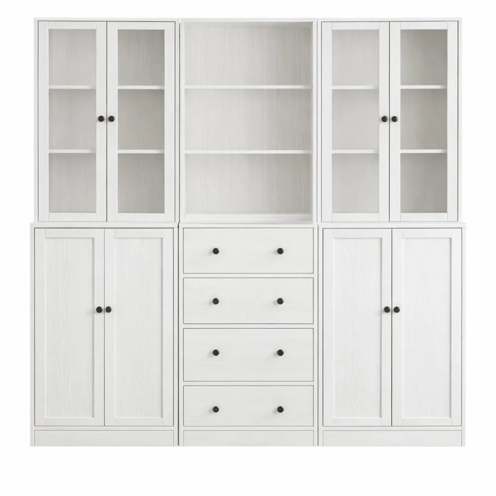Armoire en verre haute avec étagères à 6 niveaux et portes