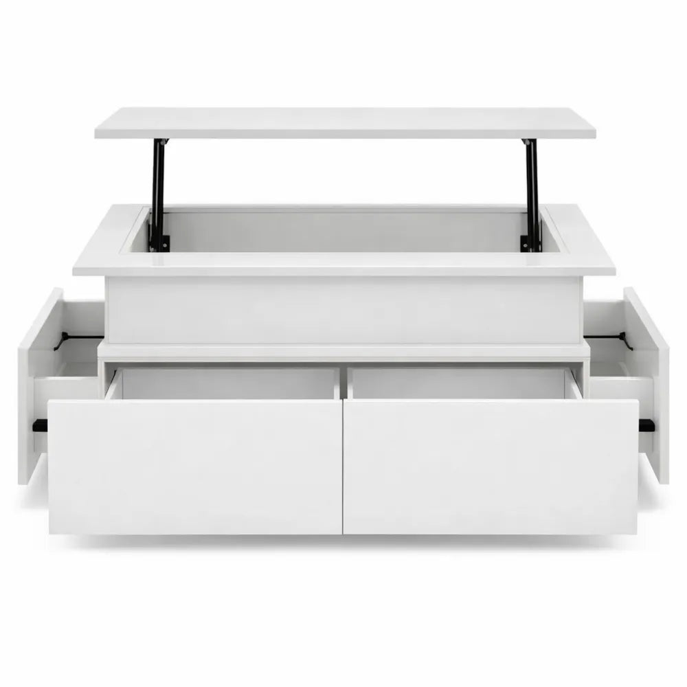 Table Basse Relevable Moderne avec Tiroirs et Espace Caché, Effet Lumière Multicolore