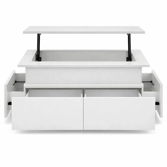 Table Basse Relevable Moderne avec Tiroirs et Espace Caché, Effet Lumière Multicolore