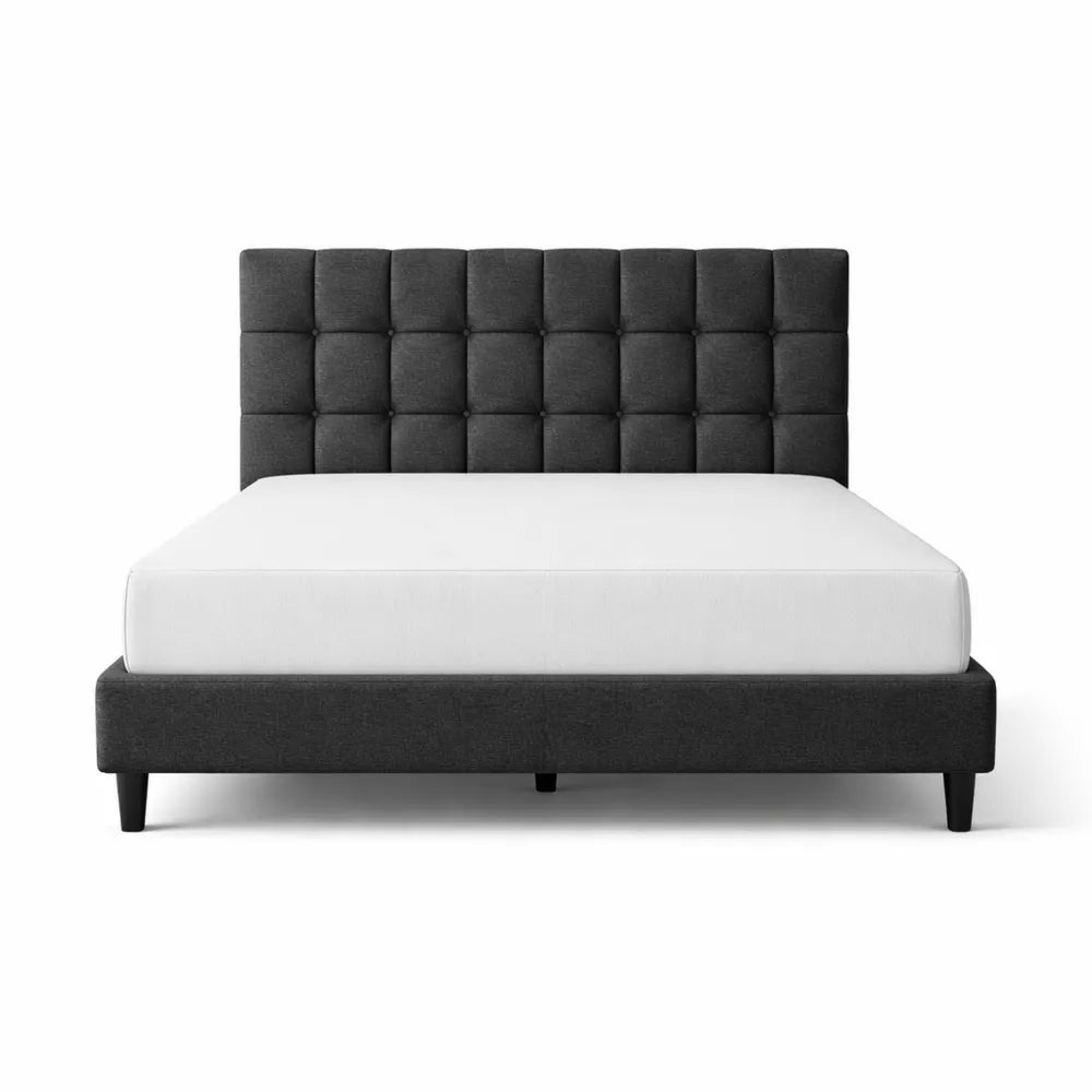 Lit Double 140x200cm avec Sommier à Lattes Régulable, Structure en Bois et Métal, Gris Foncé