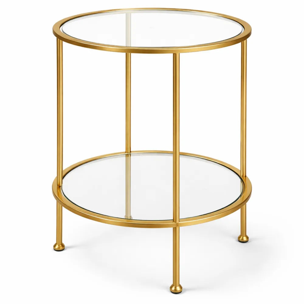 Table d'appoint en verre trempé et métal, style Art déco, Ø 38 cm