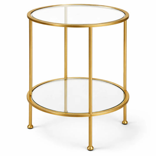 Table d'appoint en verre trempé et métal, style Art déco, Ø 38 cm