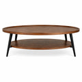 Table basse ovale moderne avec étagères à deux niveaux