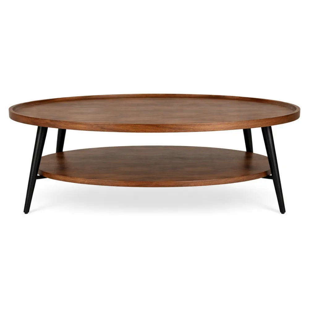 Table basse ovale moderne avec étagères à deux niveaux
