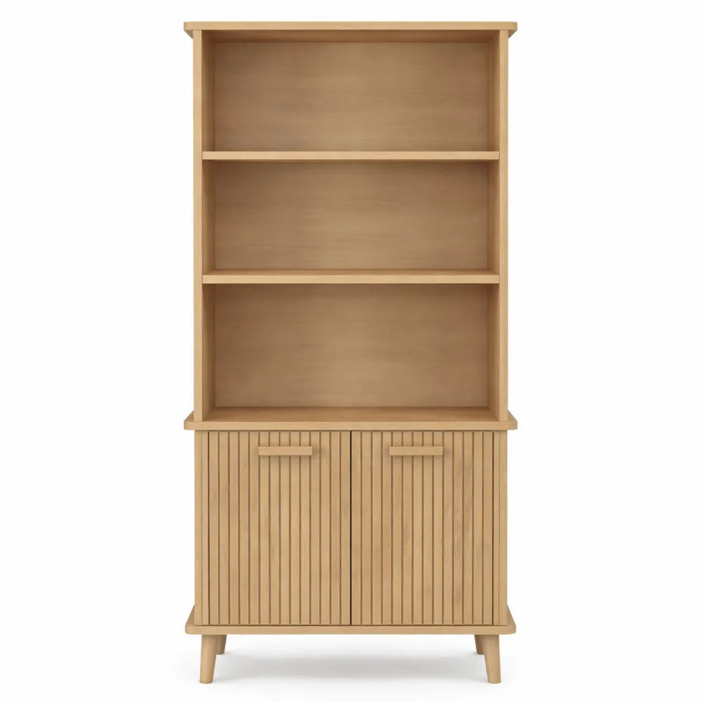Étagère de bibliothèque 4 niveaux avec placard en chêne