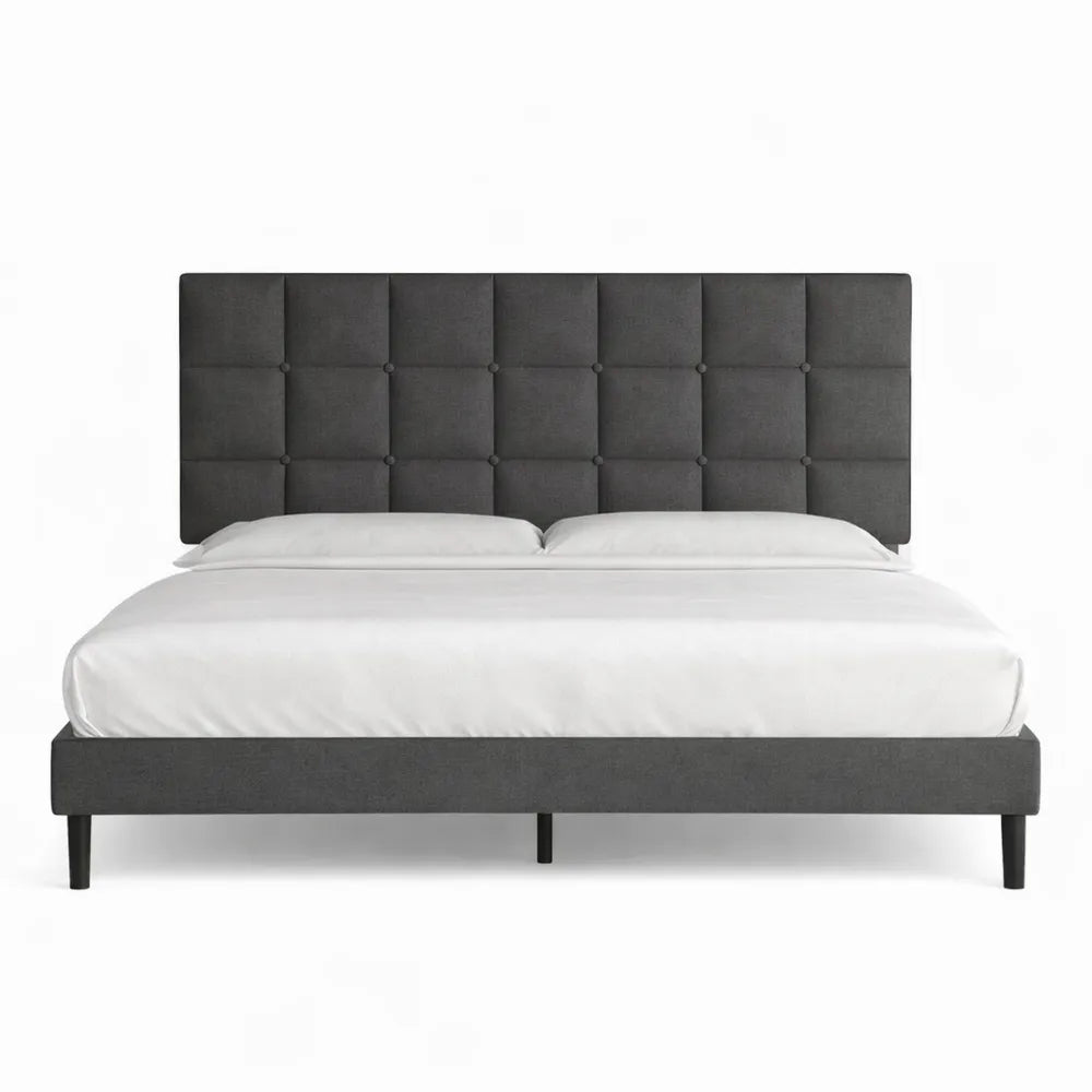 Lit double rembourré avec tête et sommier, 140 x 200 cm, hauteur 30 cm, gris foncé