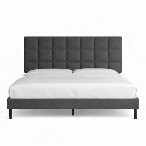Lit double rembourré avec tête et sommier, 140 x 200 cm, hauteur 30 cm, gris foncé