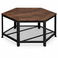 Table basse hexagonale industrielle à 2 niveaux en bois