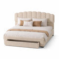Cadre de lit double avec rangement et ports USB, velours beige