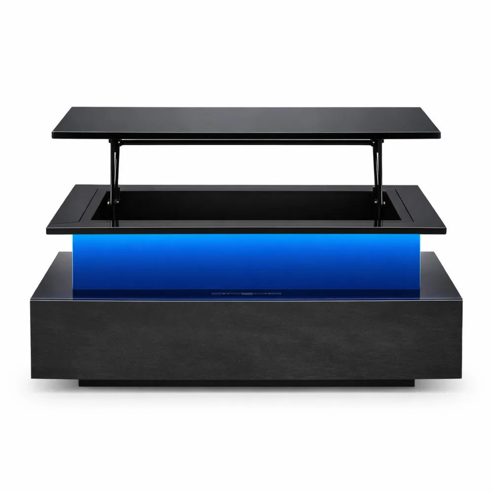 Table de Salon Relevable avec Éclairage LED et Tiroirs