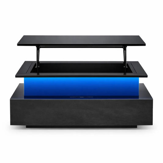 Table de Salon Relevable avec Éclairage LED et Tiroirs